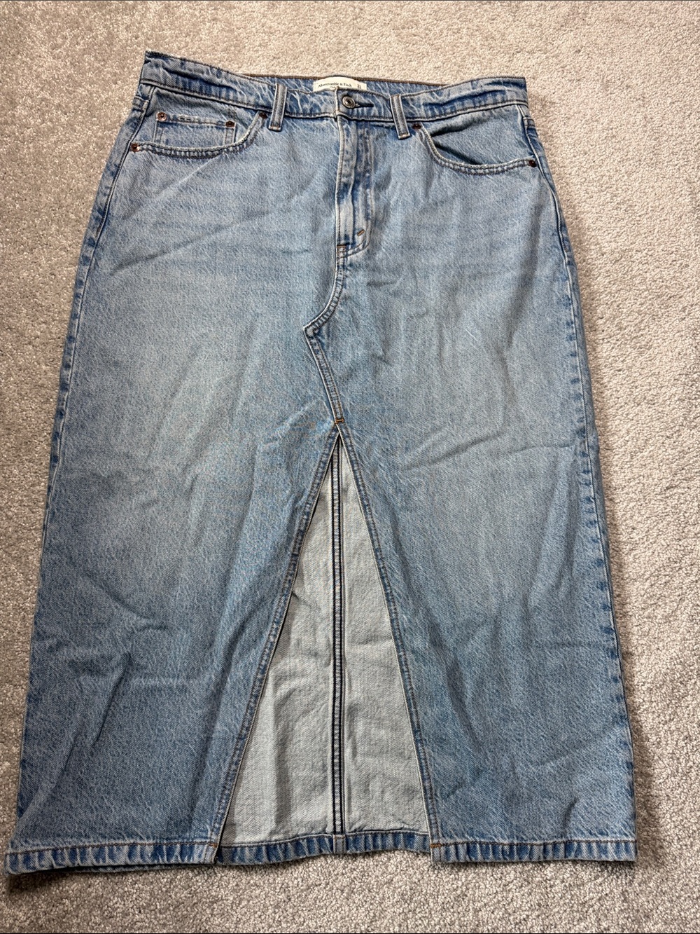 Abercrombie & Fitch Light Blue Denim Jean Skirt Front Slit Women Size 12 A&F
